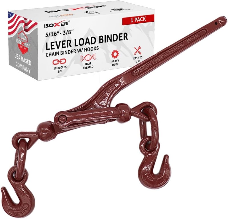 Boxer Heavy Duty Chain Lever Load Binder with Forged Grab Hooks, 5/16” – 3/8” - Chain Binder Tie Down - 19,800 LBS Breaking Strength - Image 1